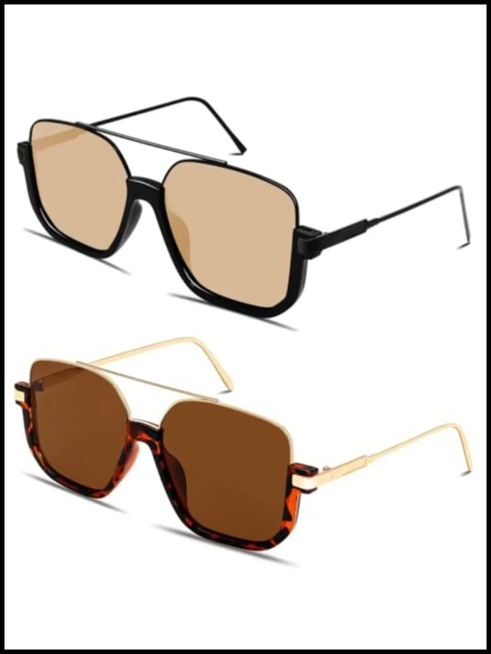 Oversized Square Retro Aviator Sunglasses UV400 Protection Metal Frame Double
